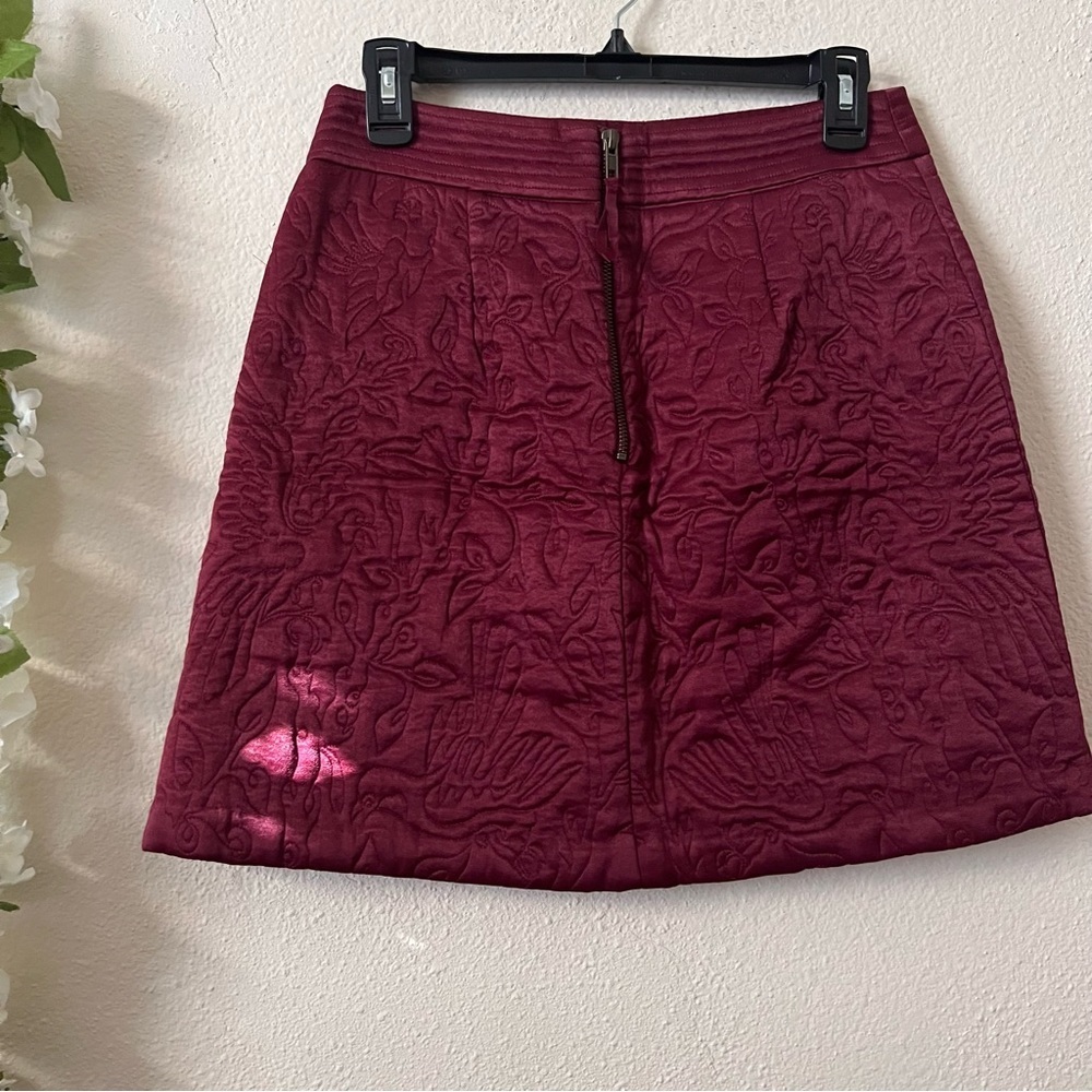 Anthropologie Maeve Burgundy Red Floral Textured Beatrice Quilted Mini Skirt - Picture 9 of 13